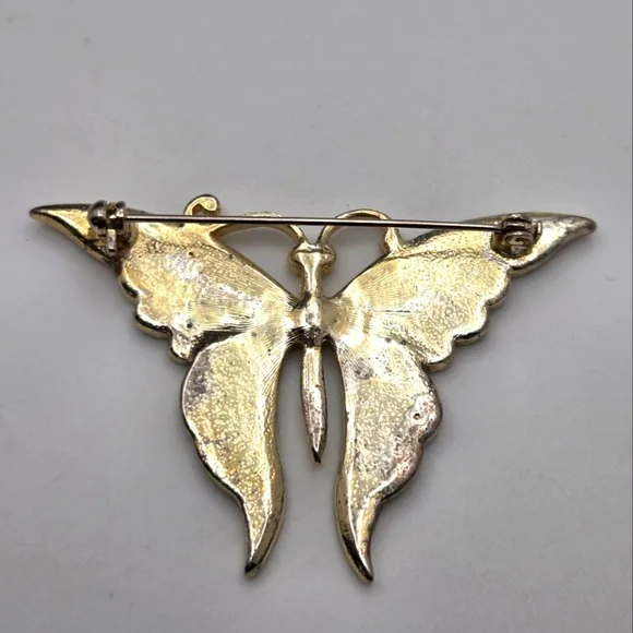 Vintage Enamel Gold Tone Rainbow Art Nouveau Butterfly Brooch - Picture 4 of 6